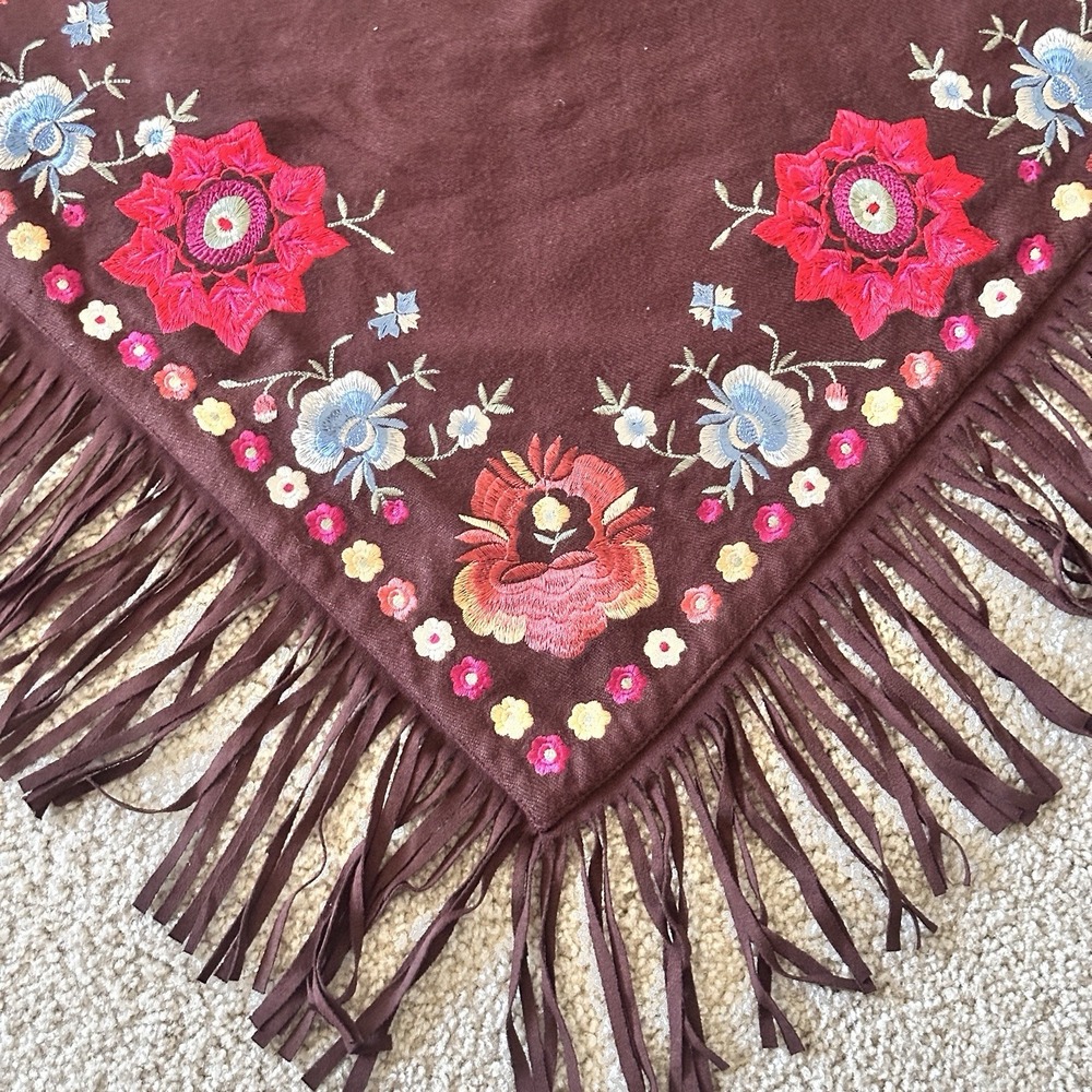 Vintage Embroidered Piano Shawl Cashmere Blend Floral Brown Boho Gypsy‎ Wrap - Picture 3 of 10
